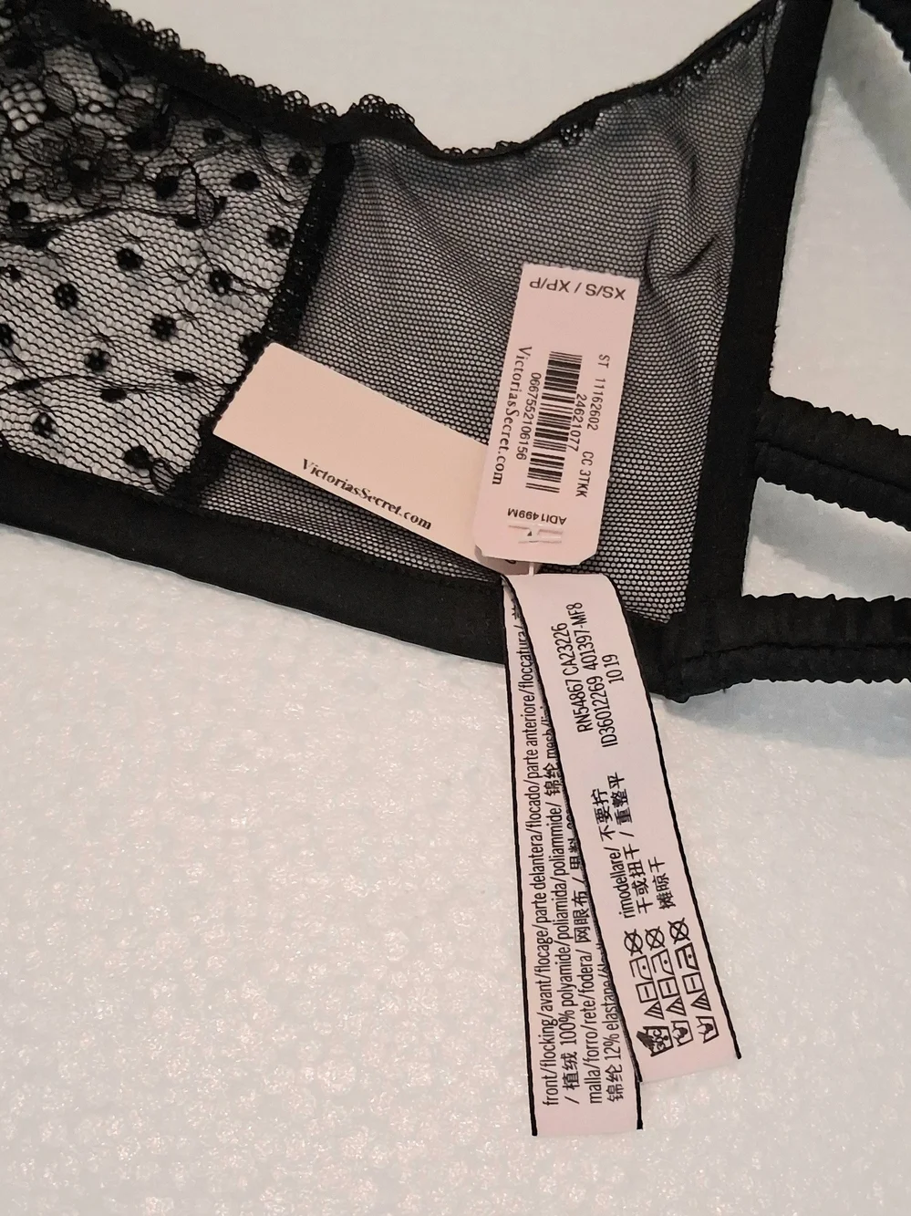 Victoria's Secret Black Lace Garter Belt with Polka-Dot Mesh XS